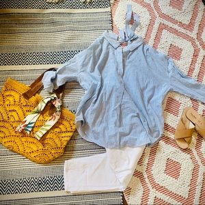 Easel - Blue & White Stripe Tie Detail Blouse